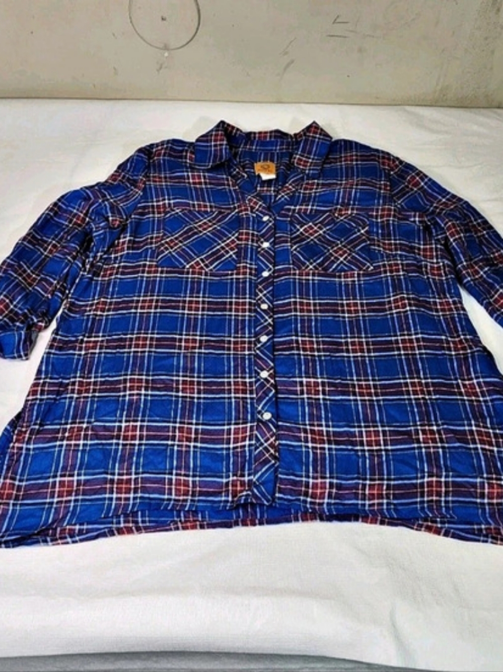 Ruby Rd Women's Plus Size 1X Top Shirt   Button Up Roll Tab Sleeve Plaid Blue 06